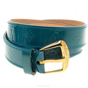 NEW; Louis Vuitton Phoenix 25MM Monogram Vernis patent leather belt in turquoise